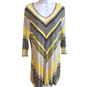 Nwt - CHICO’S Zenergy Size 0 - Yellow, Gray & Black Striped Tunic - Size Small